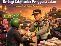 Kasat Samapta Polres Situbondo Pimpin Pembagian Takjil di Jalan Tembus Baru Kotakan, Sampaikan Pesan Kamtibmas