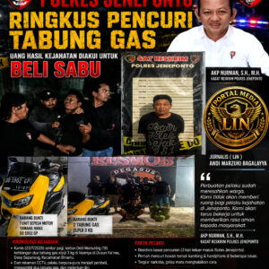 RESIDIVIS KEMBALI BERULAH! Tim Resmob Pegasus Polres Jeneponto Ringkus Pencuri Tabung Gas, Uang Hasil Kejahatan Diakui untuk Beli Sabu