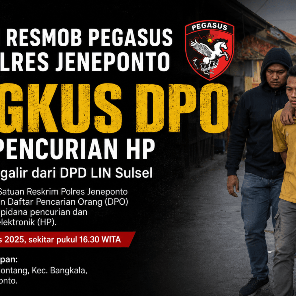 Tim Resmob Pegasus Polres Jeneponto Ringkus DPO Kasus Pencurian HP, DPD LIN Sulsel Apresiasi Gerak Cepat Polisi