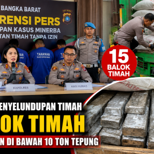 Polres Bangka Barat Gelar Konferensi Pers, Bongkar Modus 15 Balok Timah Disembunyikan di Bawah 10 Ton Tepung